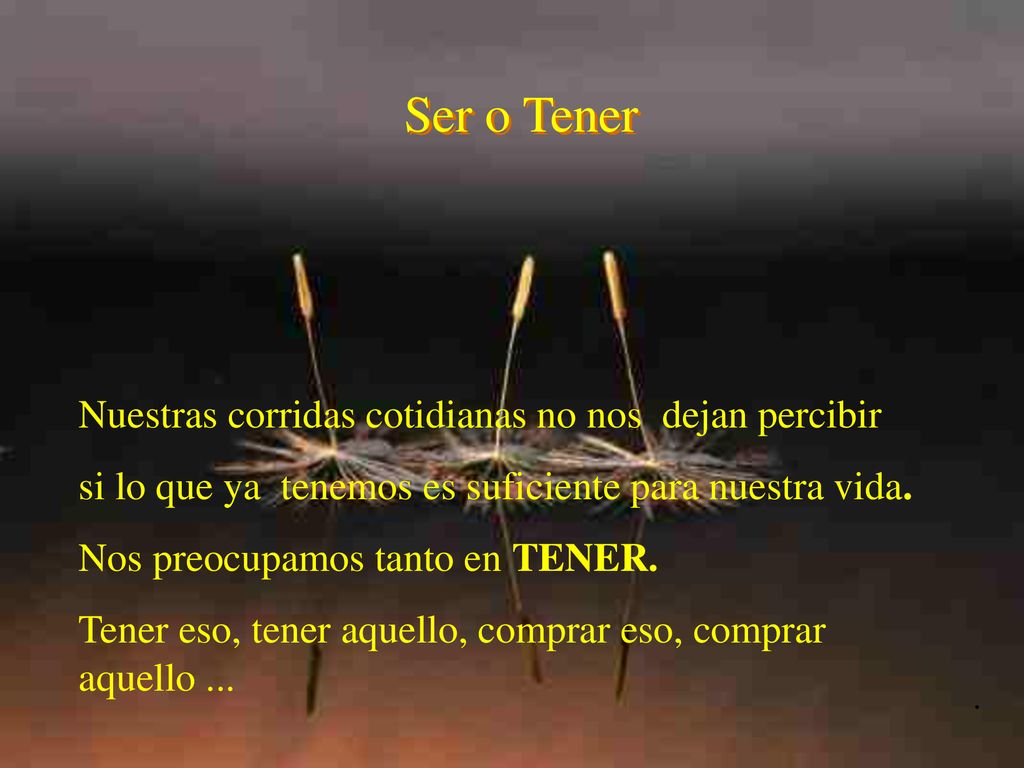 Ser o Tener Nuestras corridas cotidianas no nos dejan percibir
