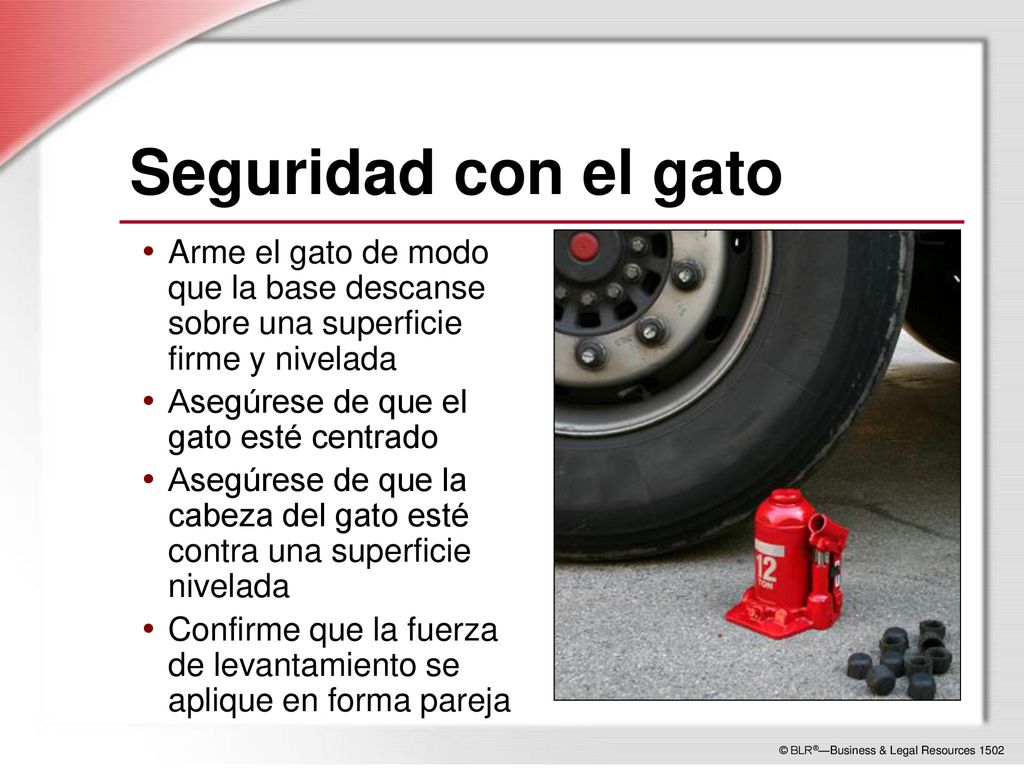 Seguridad con el gato Arme el gato de modo que la base descanse sobre una superficie firme y nivelada.