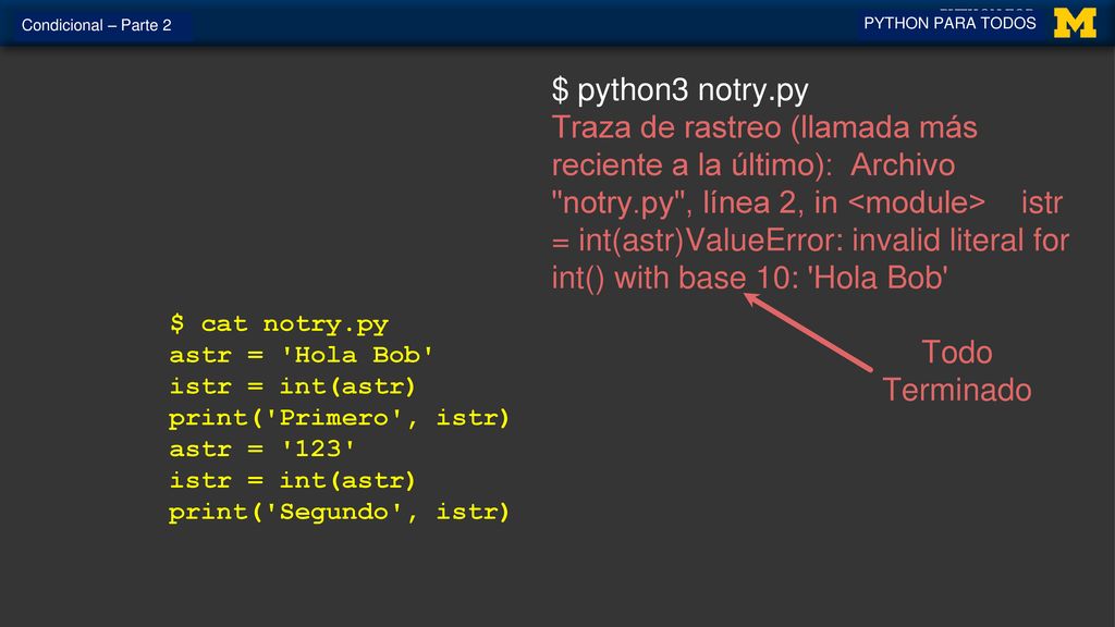 Condicional – Parte 2 PYTHON PARA TODOS. $ python3 notry.py.