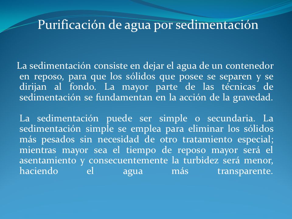 Purificación de agua por sedimentación