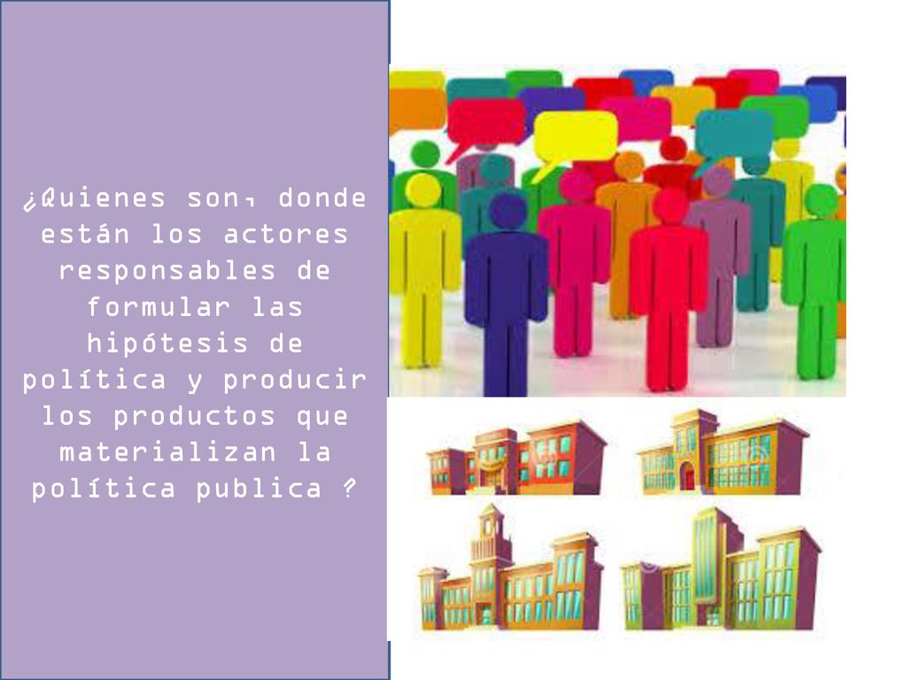 ¿Quienes son, donde están los actores responsables de formular las hipótesis de política y producir los productos que materializan la política publica