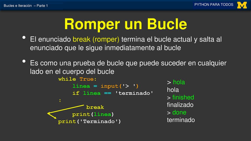 PYTHON PARA TODOS Bucles e Iteración – Parte 1. Romper un Bucle.