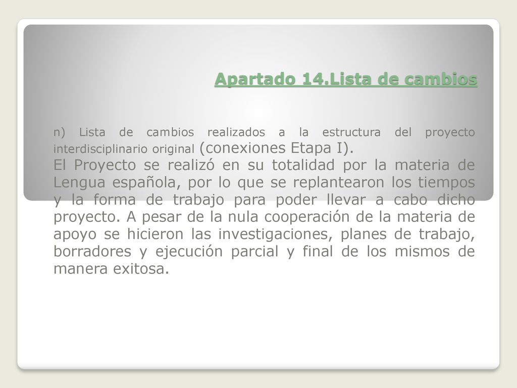 Apartado 14.Lista de cambios