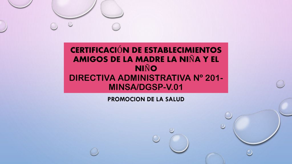 CERTIFICACIÓN DE ESTABLECIMIENTOS AMIGOS DE LA MADRE LA NIÑA Y EL NIÑO Directiva Administrativa Nº 201-MINSA/DGSP-V.01