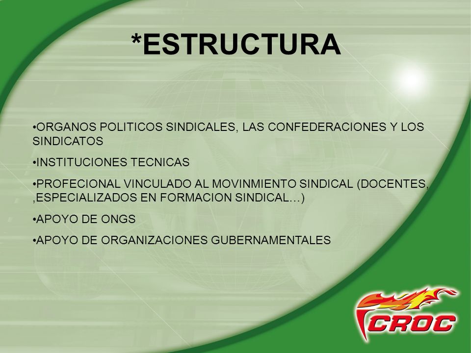 *ESTRUCTURA ORGANOS POLITICOS SINDICALES, LAS CONFEDERACIONES Y LOS SINDICATOS. INSTITUCIONES TECNICAS.
