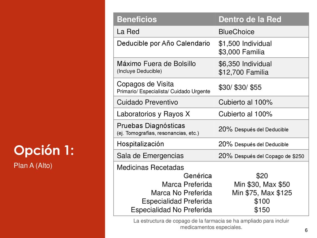 Opción 1: Beneficios Dentro de la Red La Red BlueChoice