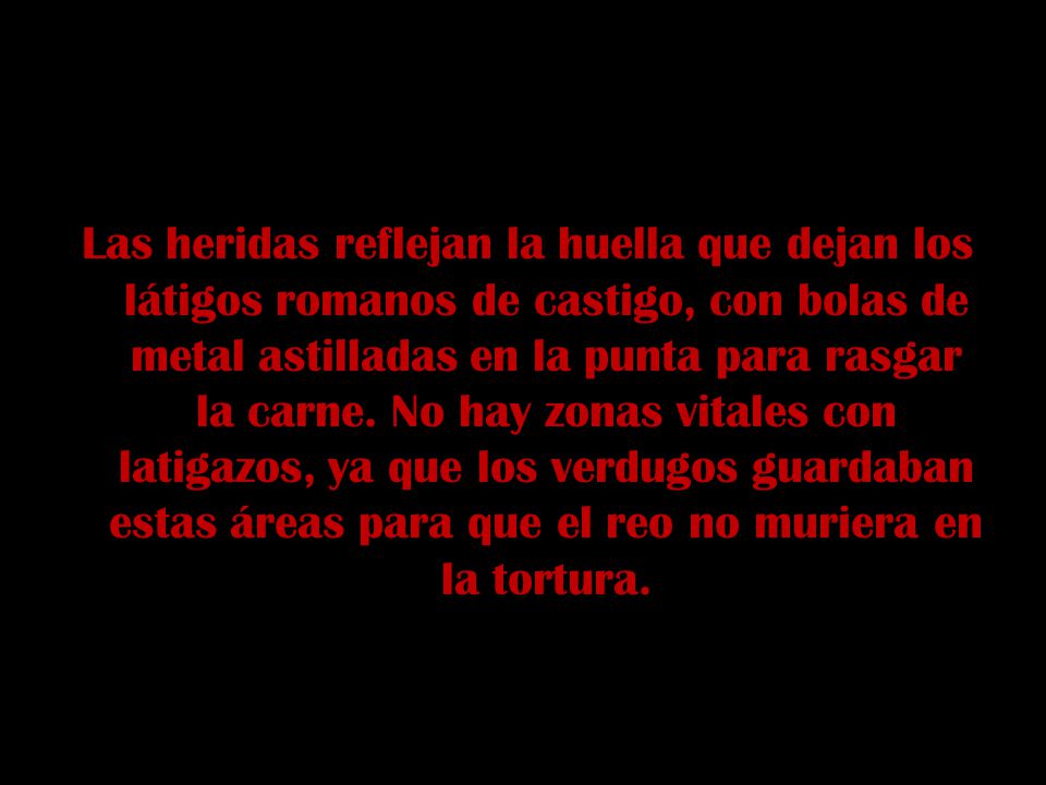 Las heridas reflejan la huella que dejan los látigos romanos de castigo, con bolas de metal astilladas en la punta para rasgar la carne.