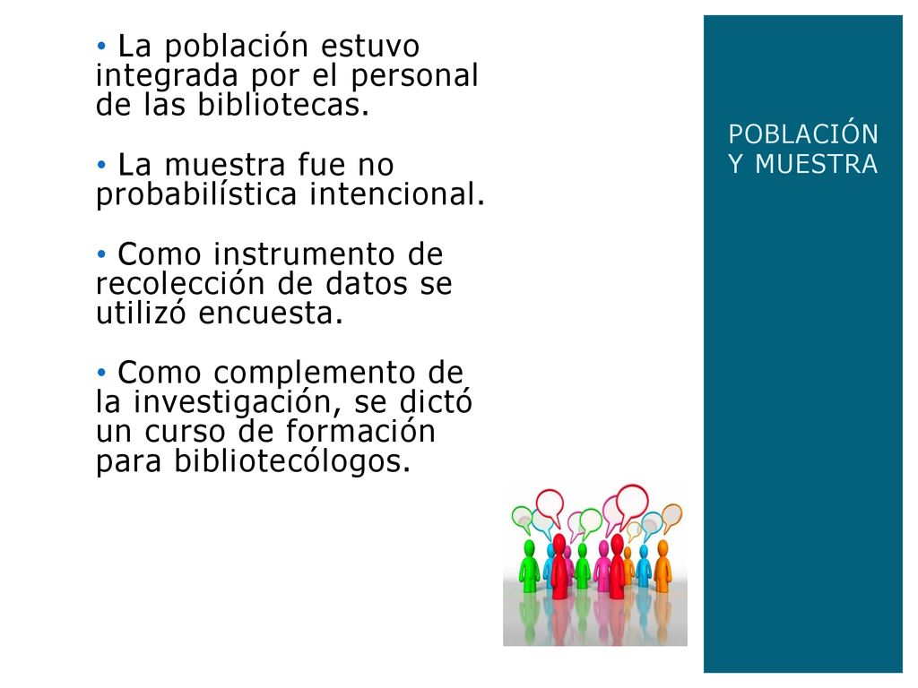 La población estuvo integrada por el personal de las bibliotecas.