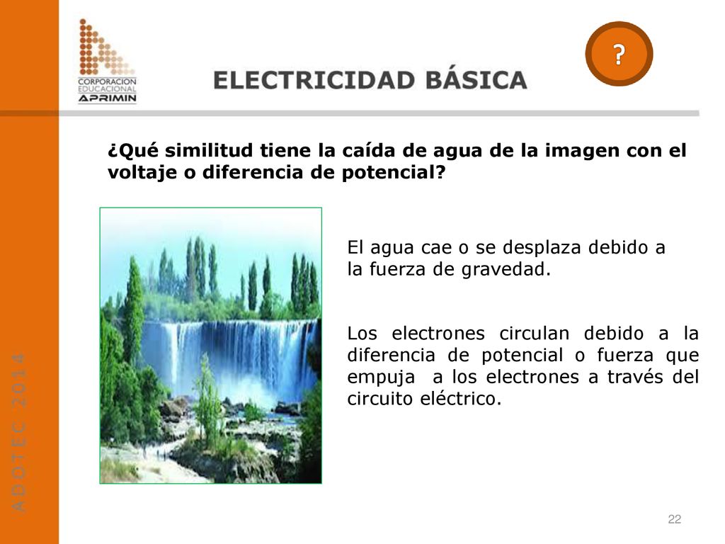 ¿Qué similitud tiene la caída de agua de la imagen con el voltaje o diferencia de potencial