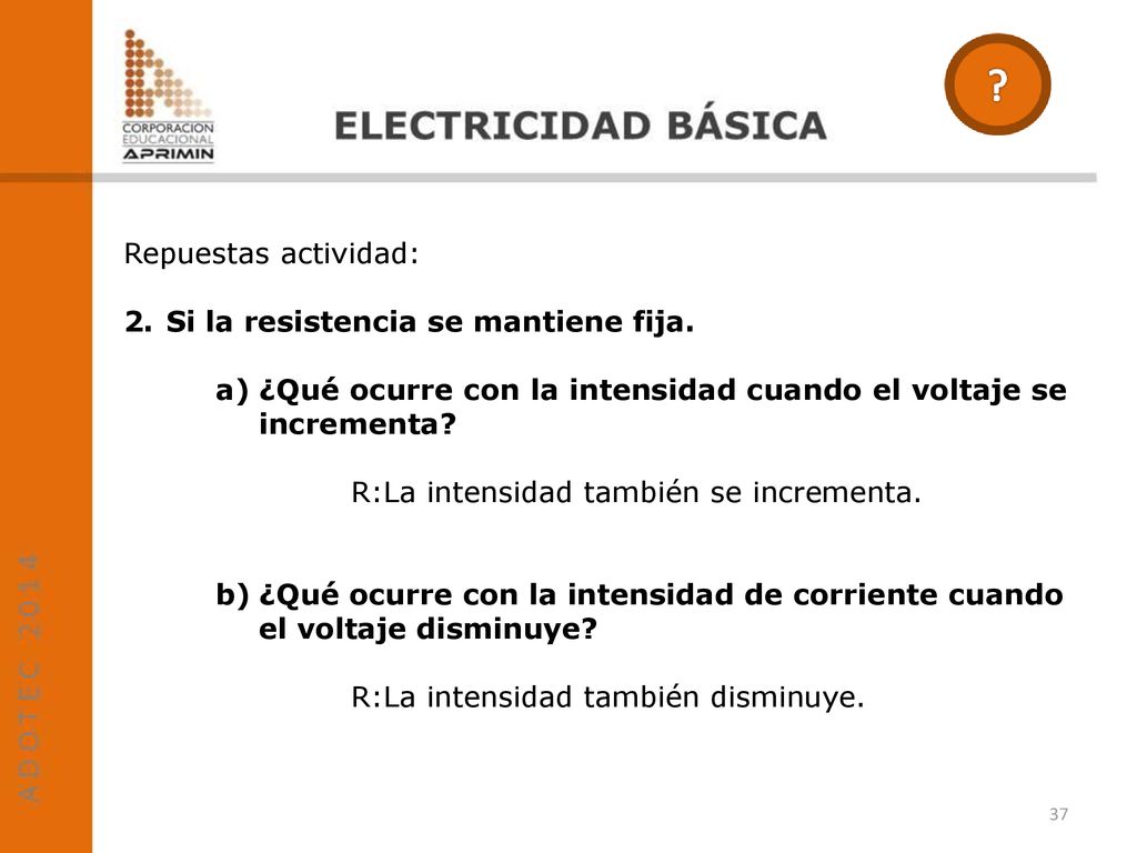 Repuestas actividad: Si la resistencia se mantiene fija. ¿Qué ocurre con la intensidad cuando el voltaje se incrementa