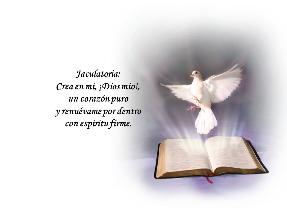 Jaculatoria: Crea en mí, ¡Dios mío!, un corazón puro y renuévame por dentro con espíritu firme.