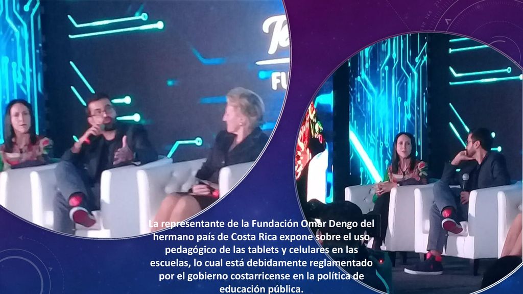 La representante de la Fundación Omar Dengo del hermano país de Costa Rica expone sobre el uso pedagógico de las tablets y celulares en las escuelas, lo cual está debidamente reglamentado por el gobierno costarricense en la política de educación pública.