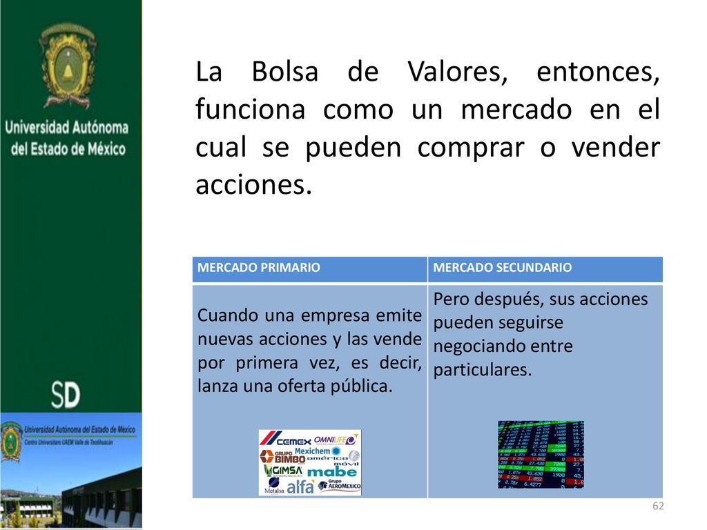 La Bolsa de Valores, entonces, funciona como un mercado en el cual se pueden comprar o vender acciones.