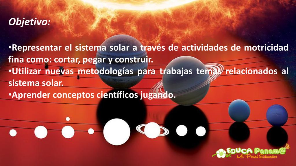 Objetivo: Representar el sistema solar a través de actividades de motricidad fina como: cortar, pegar y construir.