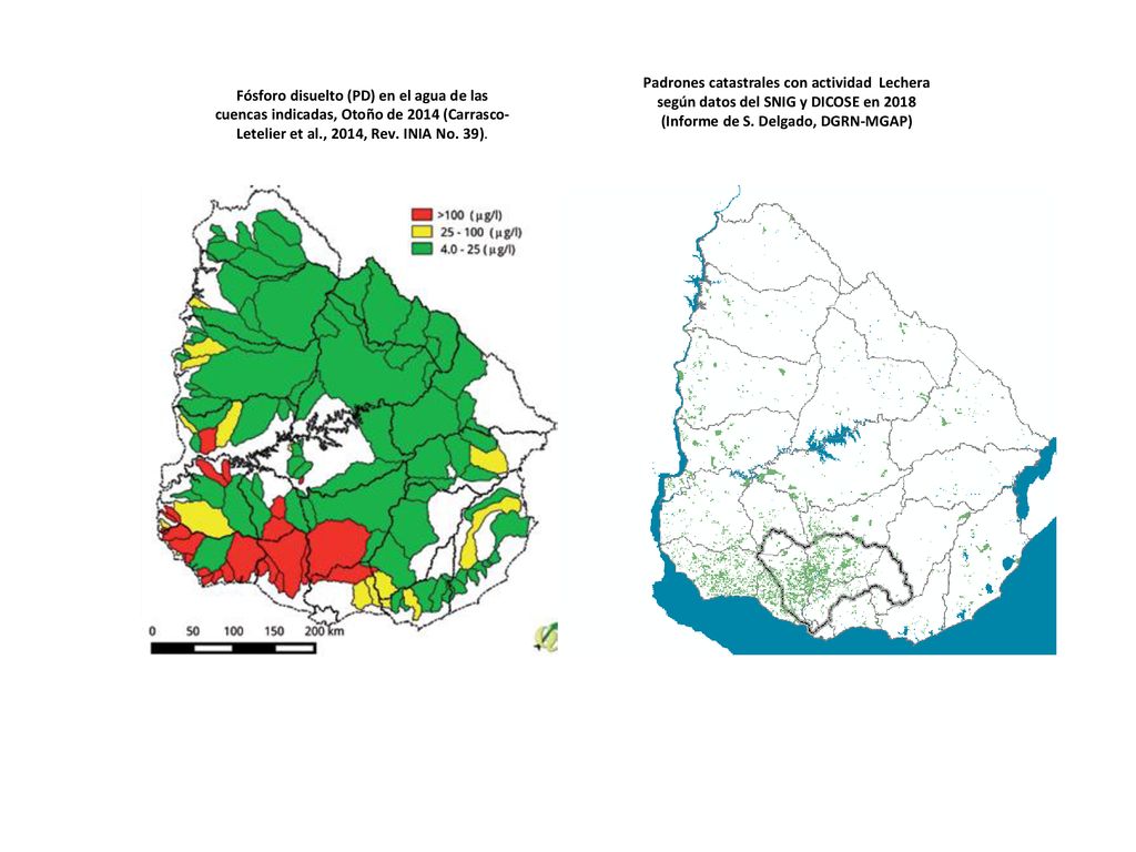 Fósforo disuelto (PD) en el agua de las cuencas indicadas, Otoño de 2014 (Carrasco-Letelier et al., 2014, Rev. INIA No. 39).