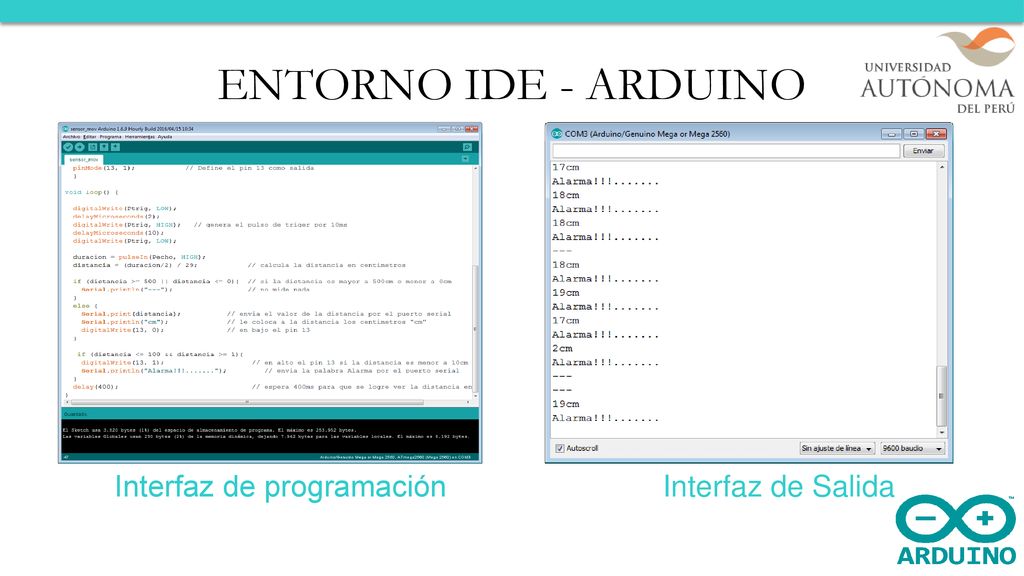 ENTORNO IDE - ARDUINO Interfaz de programación Interfaz de Salida