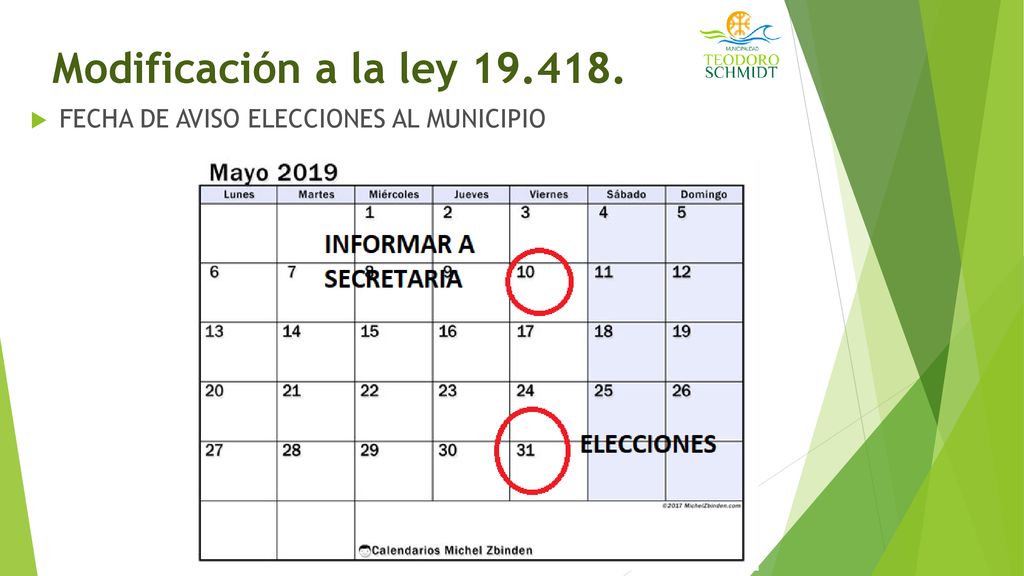 Modificación a la ley FECHA DE AVISO ELECCIONES AL MUNICIPIO