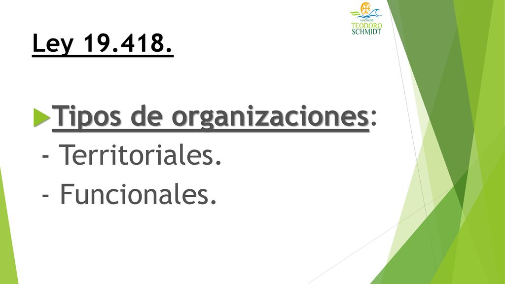 Tipos de organizaciones: - Territoriales. - Funcionales.