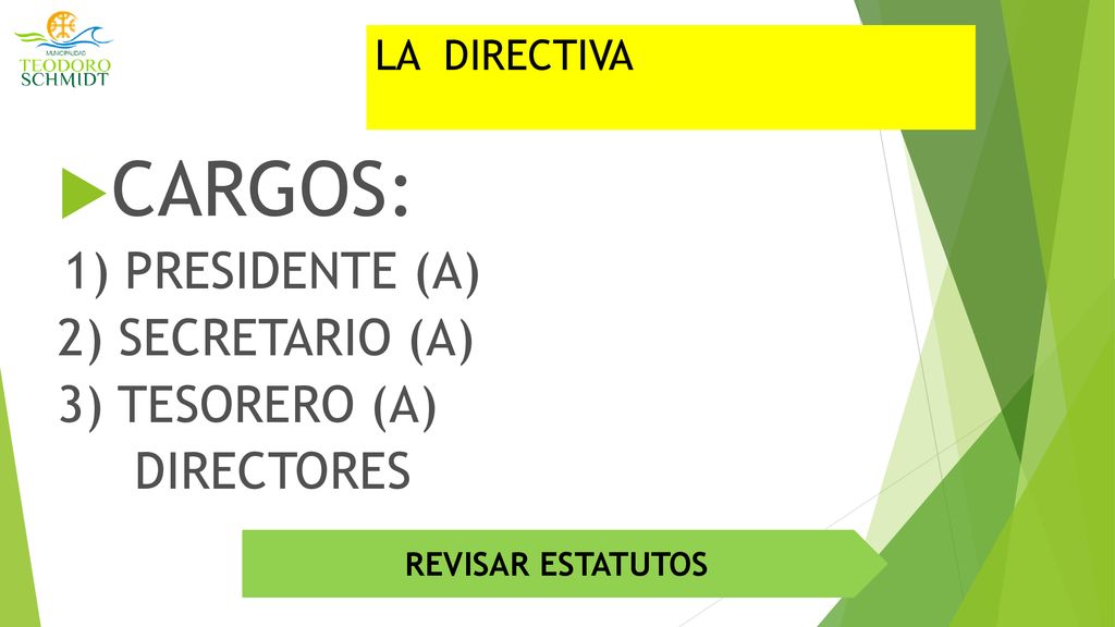 CARGOS: 2) SECRETARIO (A) 3) TESORERO (A) DIRECTORES LA DIRECTIVA