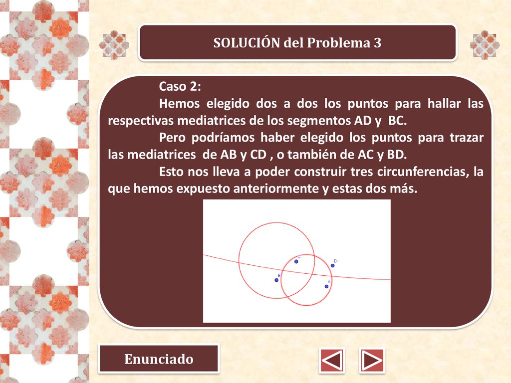 SOLUCIÓN del Problema 3 Caso 2: Hemos elegido dos a dos los puntos para hallar las respectivas mediatrices de los segmentos AD y BC.