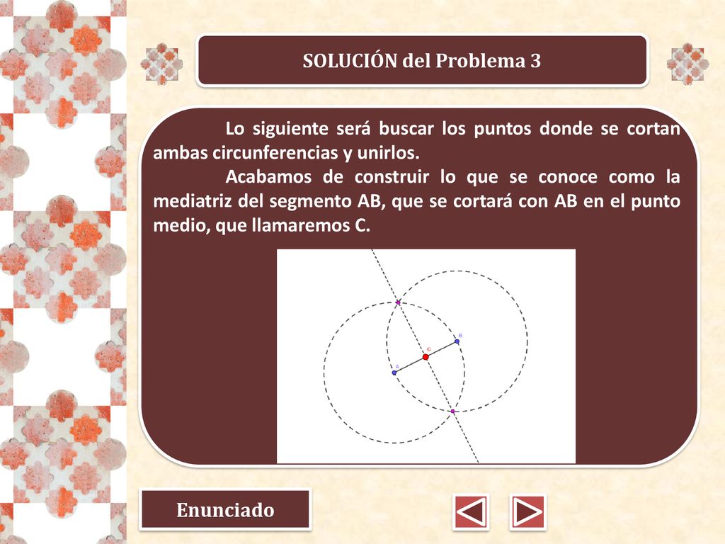 SOLUCIÓN del Problema 3 Lo siguiente será buscar los puntos donde se cortan ambas circunferencias y unirlos.