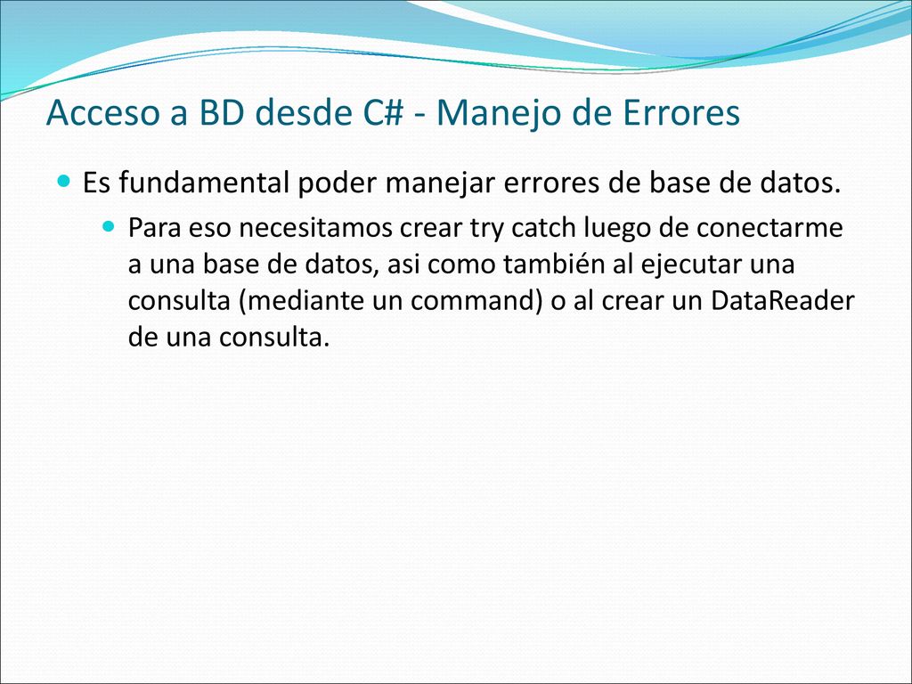 Acceso a BD desde C# - Manejo de Errores