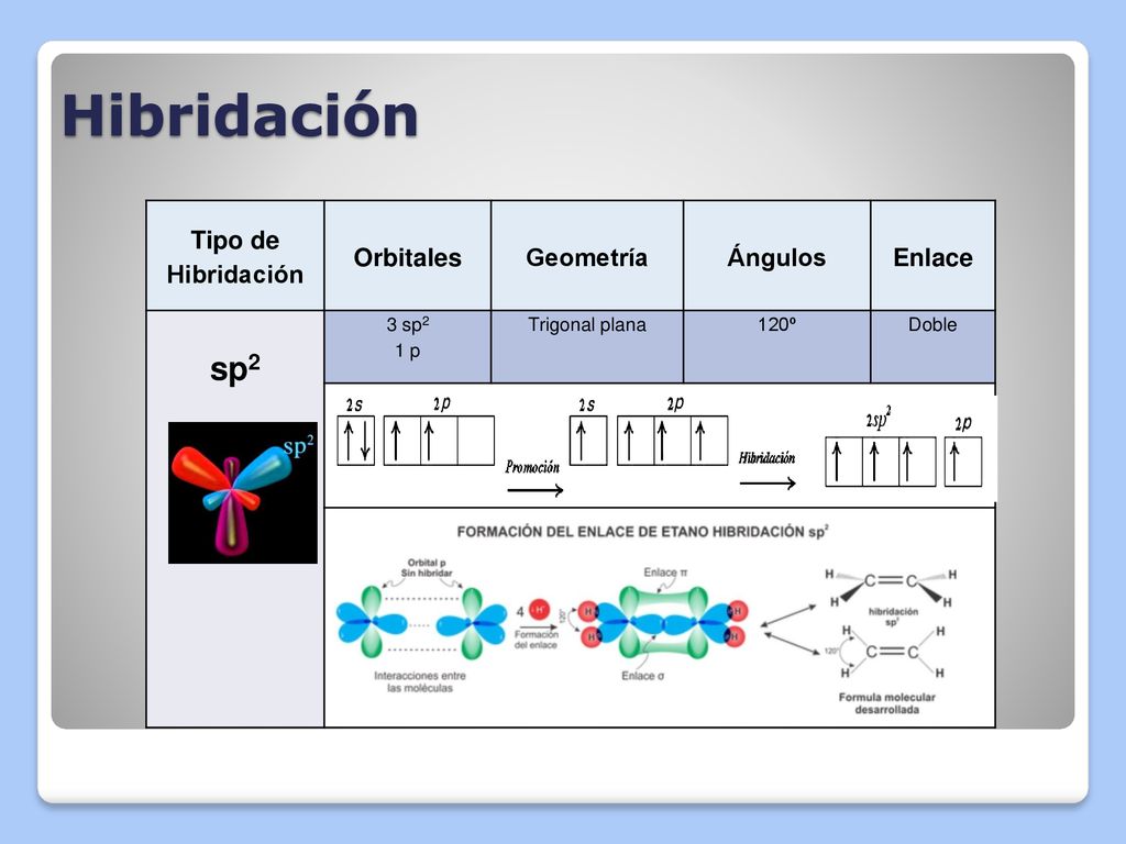 Hibridación sp2 Tipo de Hibridación Orbitales Geometría Ángulos Enlace