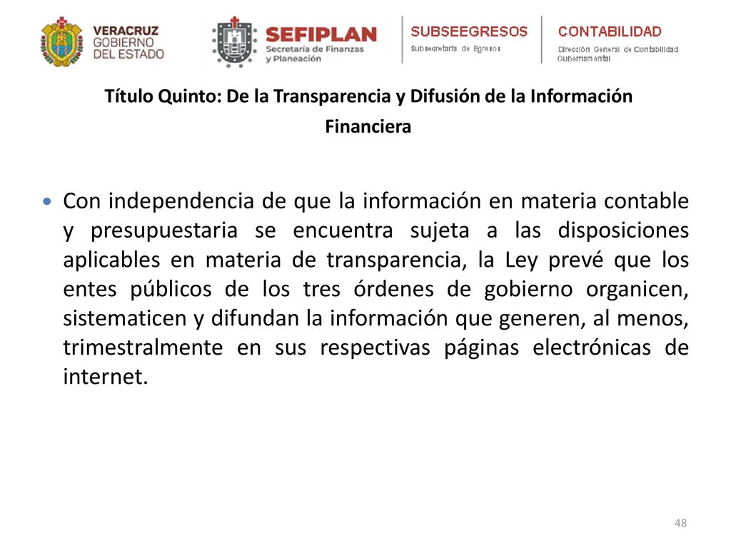 Título Quinto: De la Transparencia y Difusión de la Información Financiera