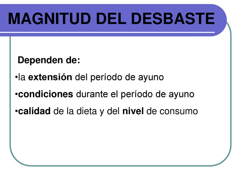 MAGNITUD DEL DESBASTE Dependen de: la extensión del período de ayuno