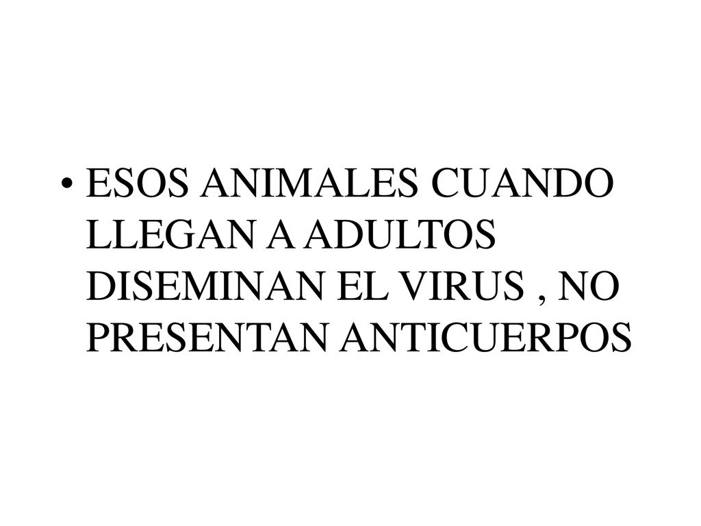ESOS ANIMALES CUANDO LLEGAN A ADULTOS DISEMINAN EL VIRUS , NO PRESENTAN ANTICUERPOS