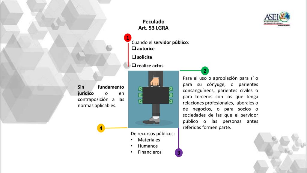 Peculado Art. 53 LGRA Cuando el servidor público: autorice