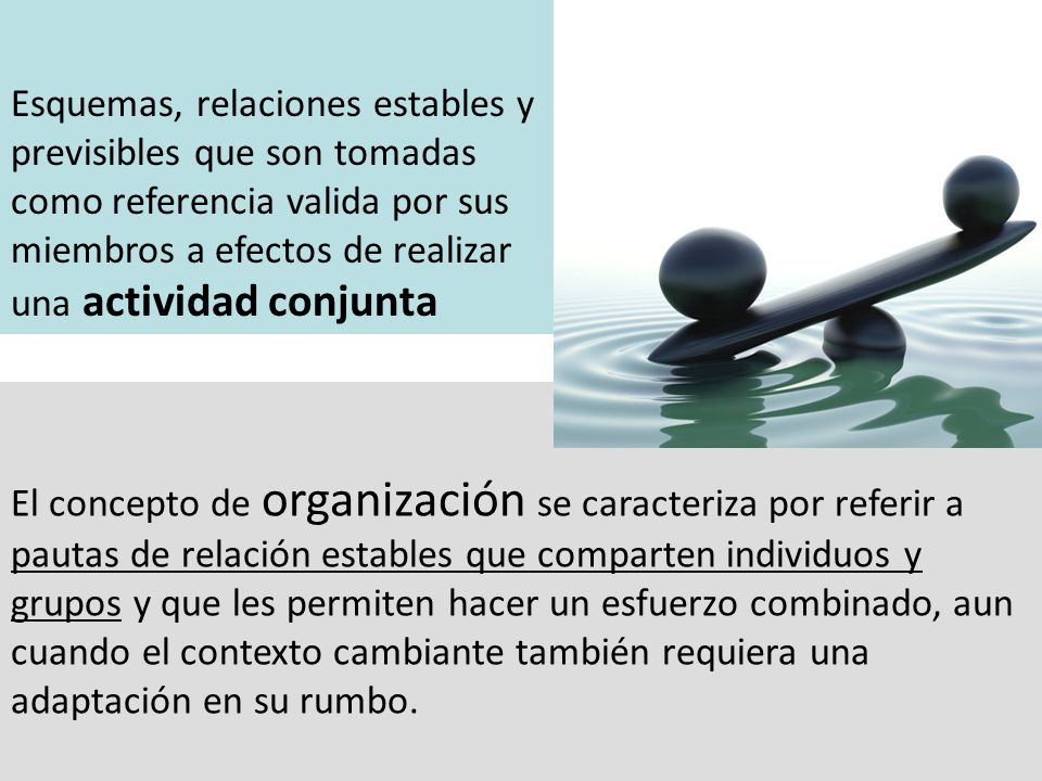 Esquemas, relaciones estables y previsibles que son tomadas como referencia valida por sus miembros a efectos de realizar una actividad conjunta