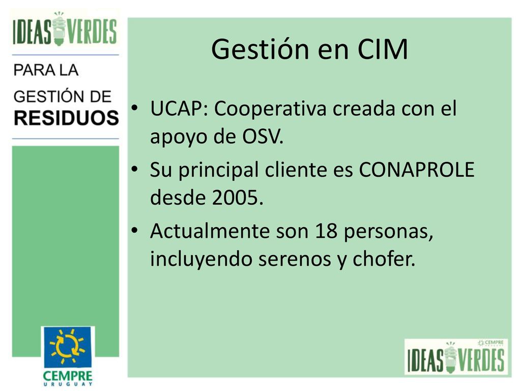 Gestión en CIM UCAP: Cooperativa creada con el apoyo de OSV.