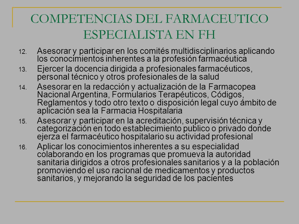 COMPETENCIAS DEL FARMACEUTICO ESPECIALISTA EN FH