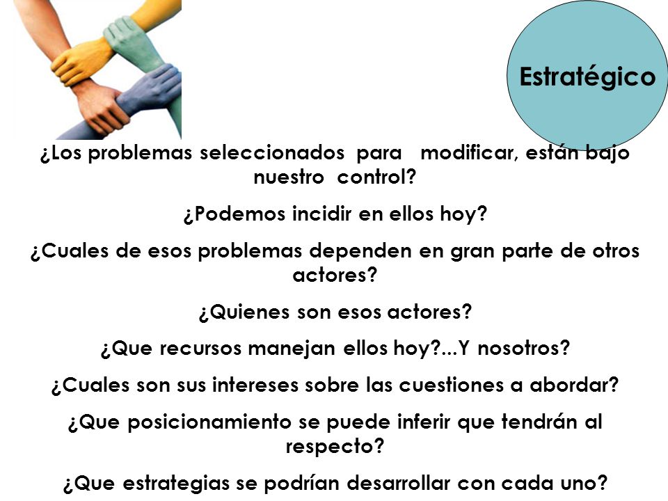 Estratégico ¿Los problemas seleccionados para modificar, están bajo nuestro control ¿Podemos incidir en ellos hoy