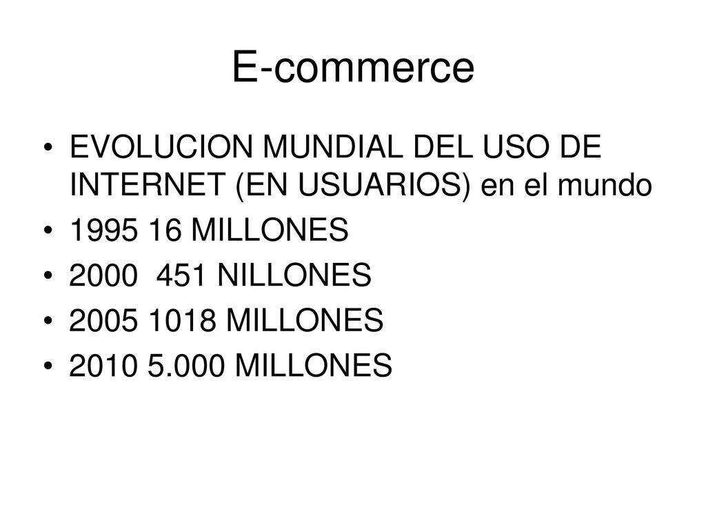 E-commerce EVOLUCION MUNDIAL DEL USO DE INTERNET (EN USUARIOS) en el mundo MILLONES NILLONES.