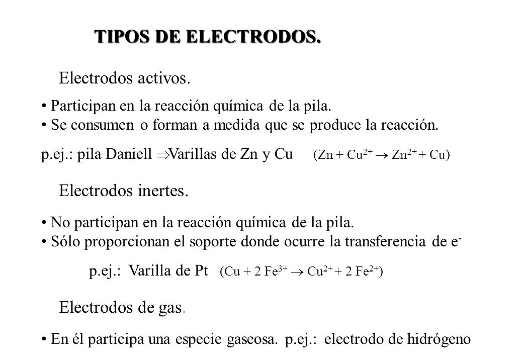 TIPOS DE ELECTRODOS. Electrodos activos. Electrodos inertes.