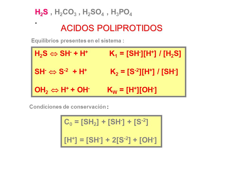 ACIDOS POLIPROTIDOS H2S , H2CO3 , H2SO4 , H3PO4 .