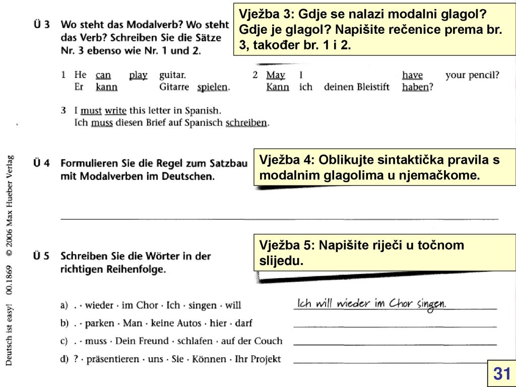Vježba 3: Gdje se nalazi modalni glagol. Gdje je glagol