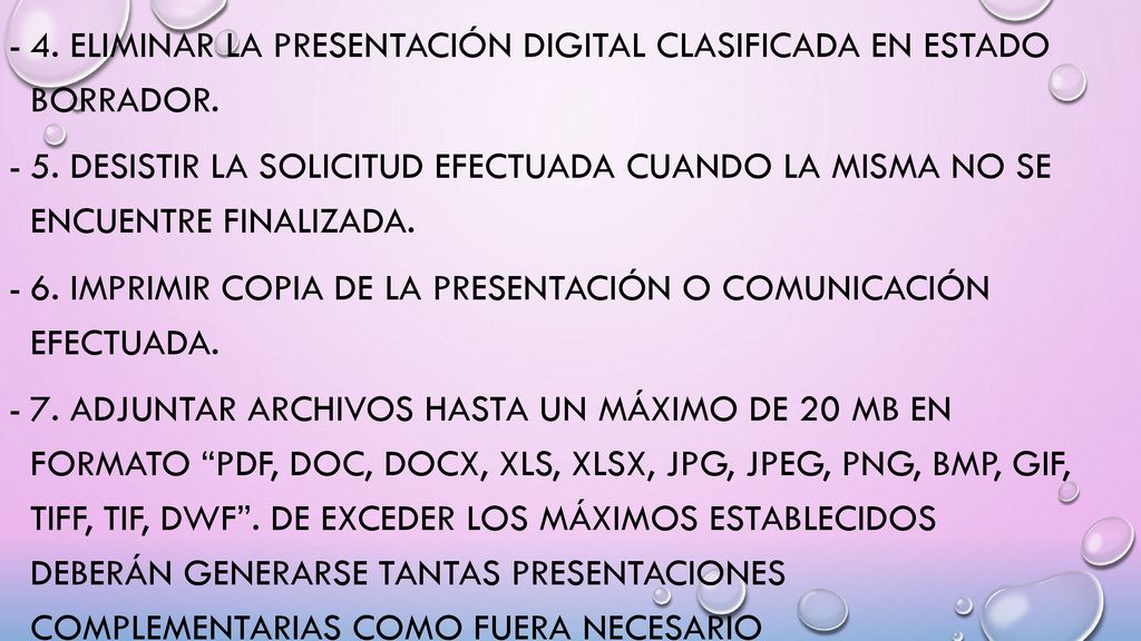 4. Eliminar la presentación digital clasificada en estado borrador.