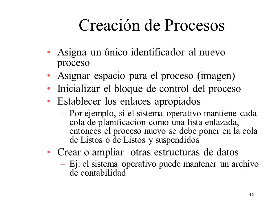 Creación de Procesos Asigna un único identificador al nuevo proceso