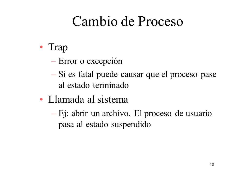 Cambio de Proceso Trap Llamada al sistema Error o excepción