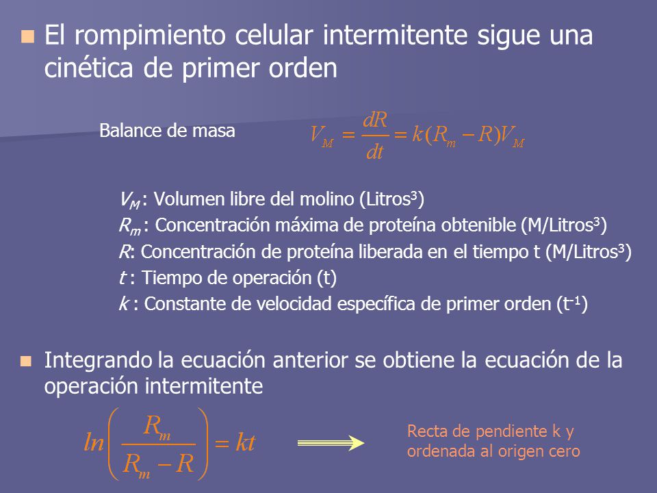 El rompimiento celular intermitente sigue una cinética de primer orden