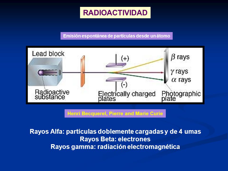 RADIOACTIVIDAD Rayos Alfa: partículas doblemente cargadas y de 4 umas