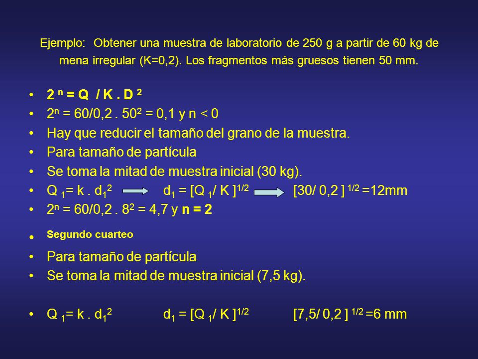 Segundo cuarteo 2 n = Q / K . D 2 2n = 60/0, = 0,1 y n < 0