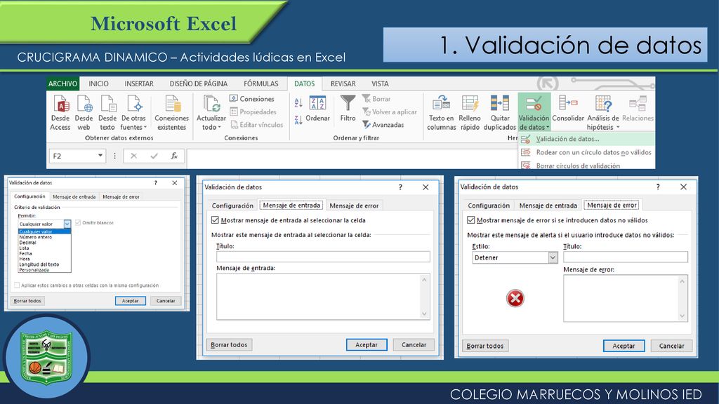 1. Validación de datos Microsoft Excel COLEGIO MARRUECOS Y MOLINOS IED