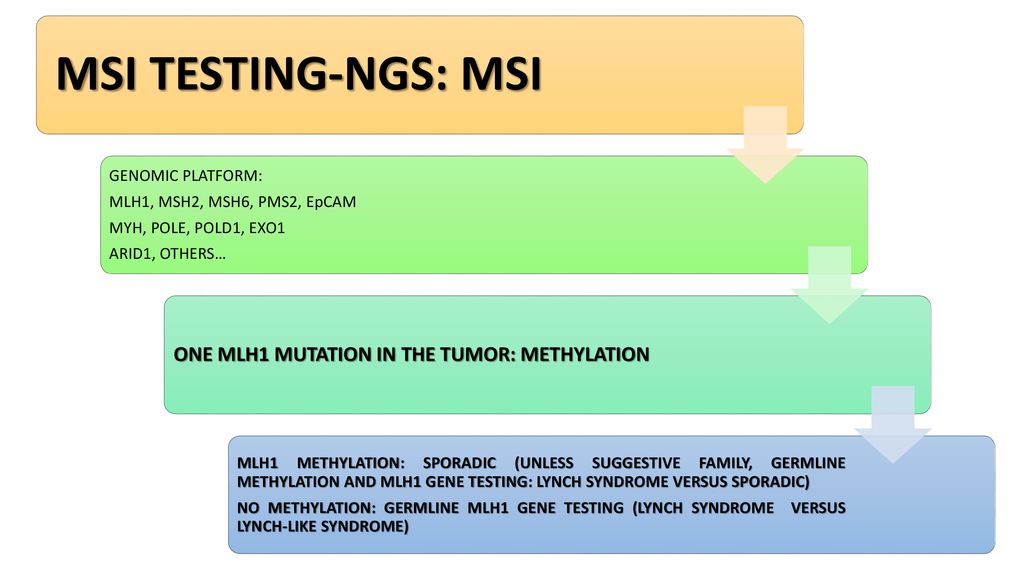 MSI TESTING-NGS: MSI ONE MLH1 MUTATION IN THE TUMOR: METHYLATION