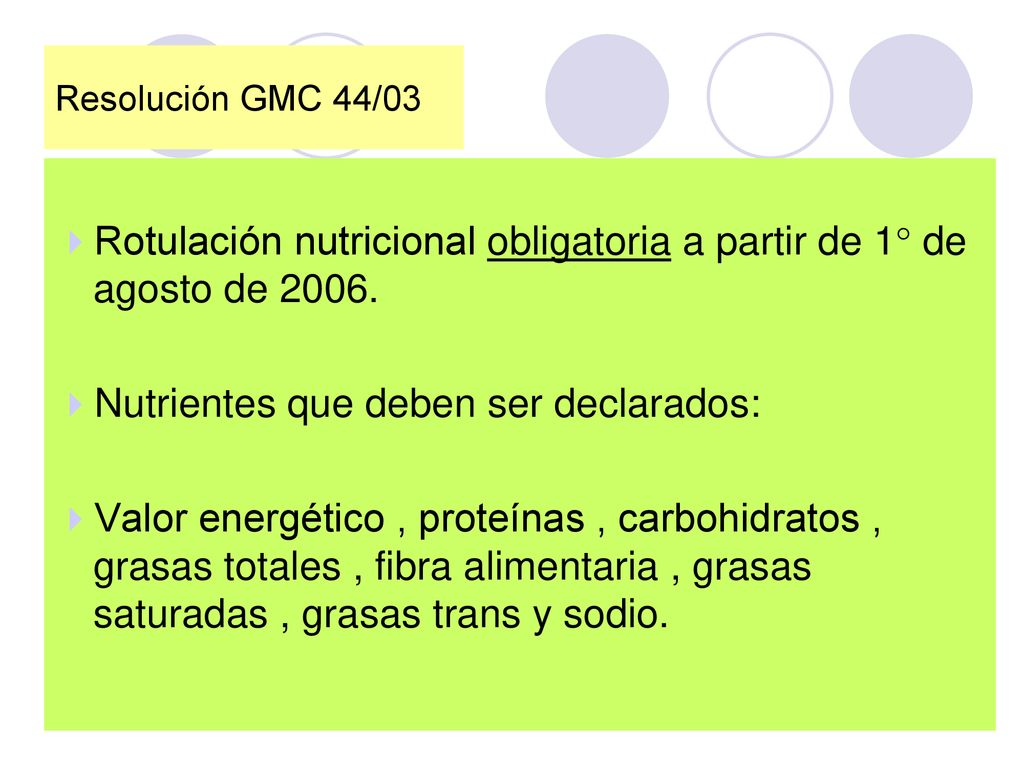Rotulación nutricional obligatoria a partir de 1° de agosto de 2006.