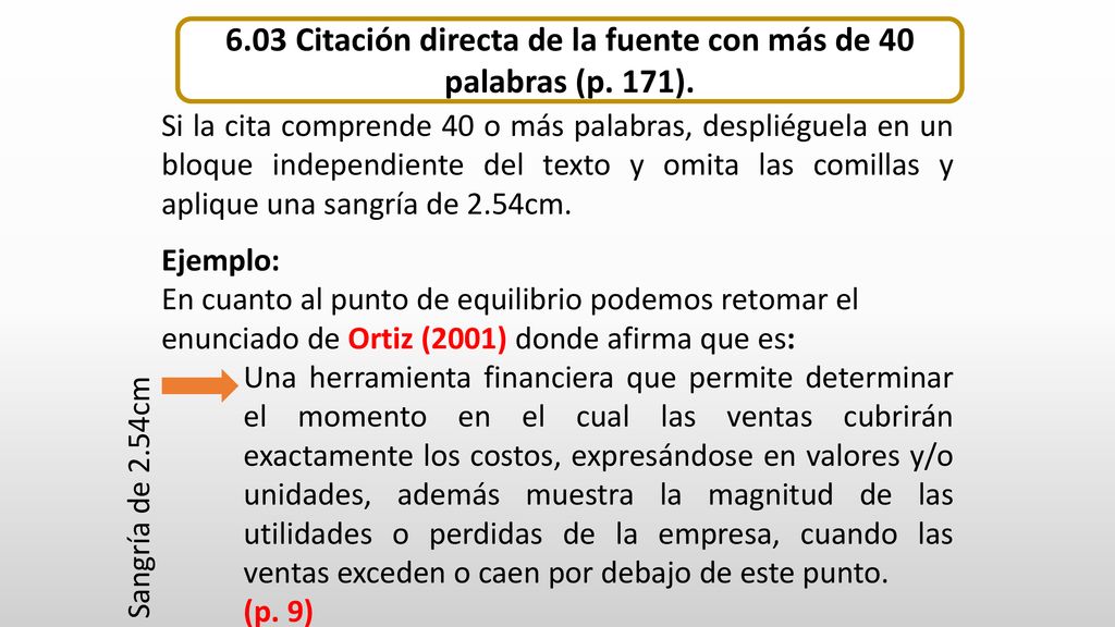 6.03 Citación directa de la fuente con más de 40 palabras (p. 171).