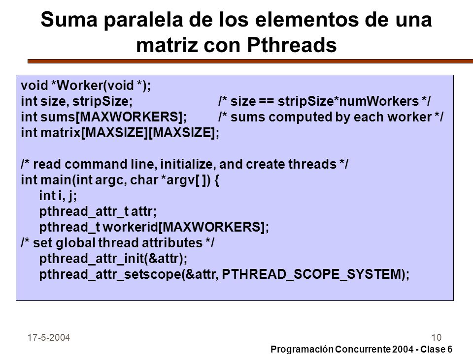 Suma paralela de los elementos de una matriz con Pthreads